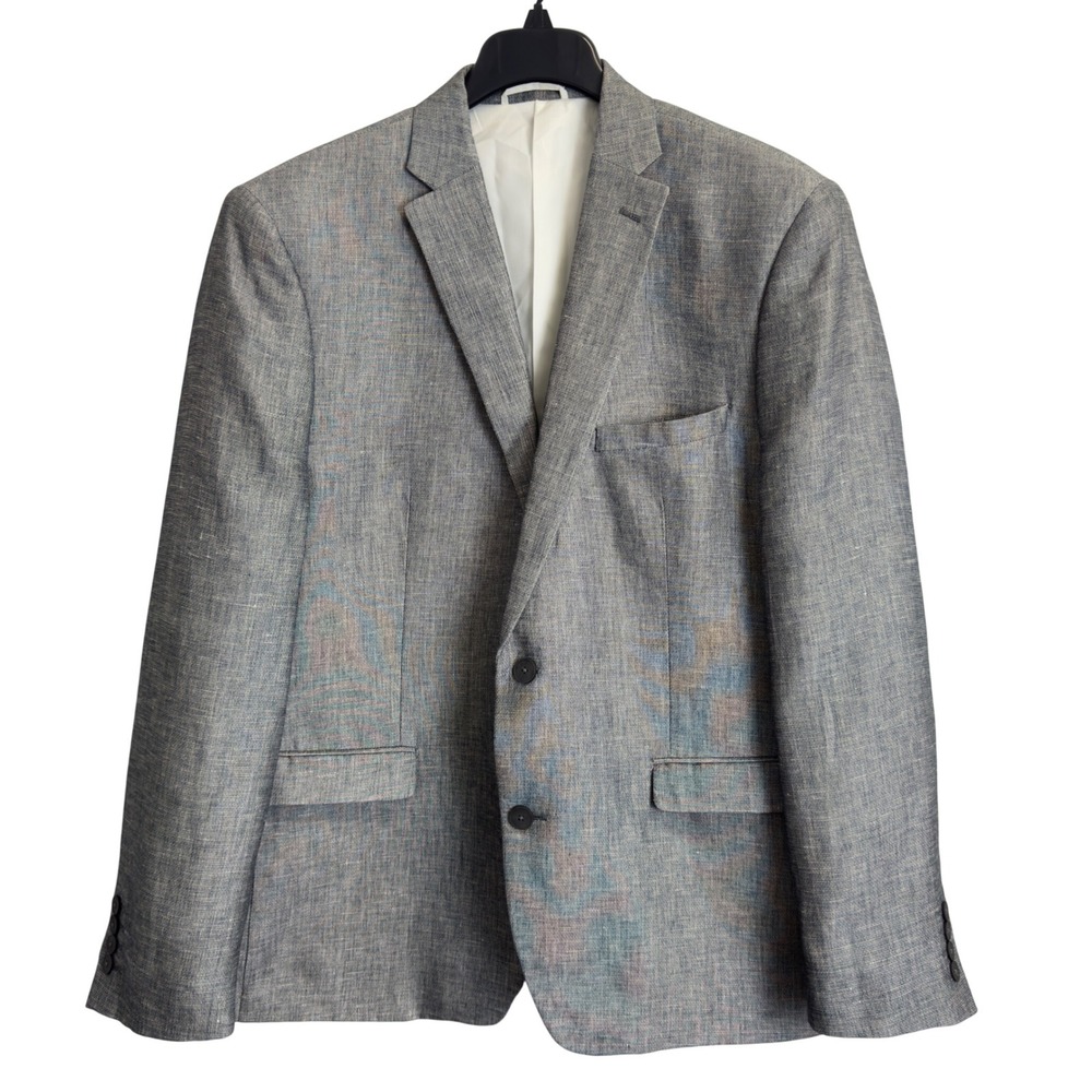 Bar III Mens 46R Slim Fit Blazer Gray Linen Blend Two Button Sport Coat Jacket